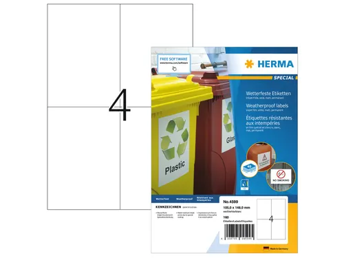HERMA 4599 Weerbestendige Inkjet-etiketten A4 105x148mm wit 160 stuks