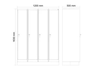 schoollocker,HxBxD 1630x1200x500mm,4vak,vak B 300mm,draaigrendel - 3