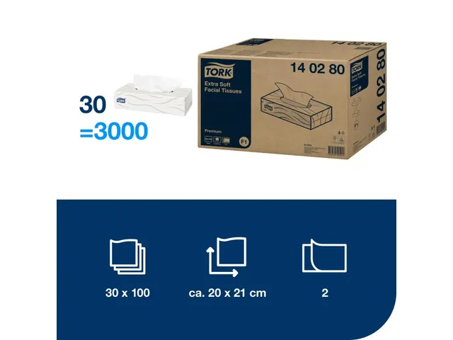 Tork 140280 F1 Extra Zachte Facial Tissues Premium 2-laags 30x100st