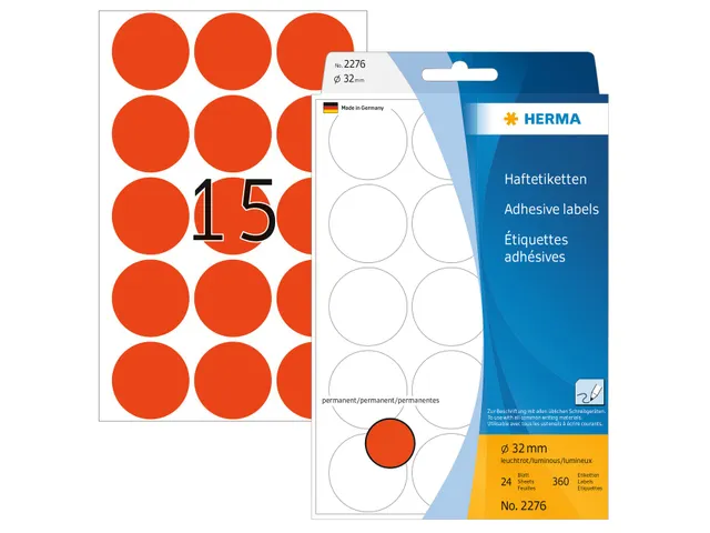 HERMA 2276 Multipurpose etiketten Rond 32mm Fluor Rood 360 stuks