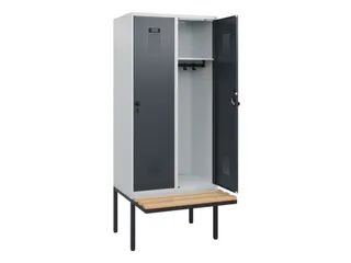 locker met bank,HxBxD 1950x800x815mm,2vak,vak B 400mm,draaigrendel - 1