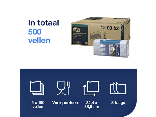 Reinigingsdoek Tork 130082 Heavy-Duty W4 gevouwen 100 vel blauw 130082