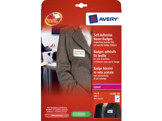 Naambadge etiket Avery L4785-20 80x50mm Laserprinter 200 stuks