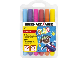 Viltstiften Eberhard Faber Jumbo 2mm 12 kleuren in kunststof etui - 1