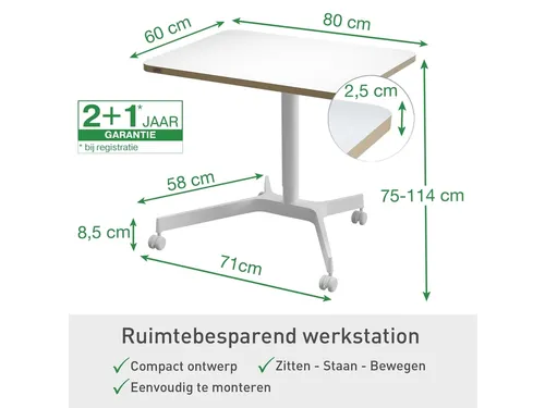 Leitz Ergo Zit-Sta bureau Mobiel 80x60cm klein