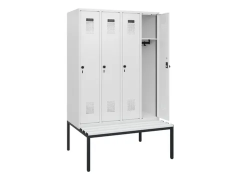 locker met bank,HxBxD 1950x1200x815mm,4vak,vak B 300mm,draaigrendel