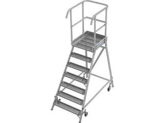 bordestrap,verrijdbaar,bordes H 1,7m,7treden m. R13-laag,aluminium - 1