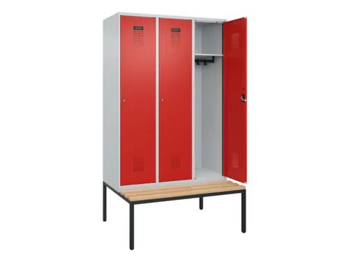 locker met bank,HxBxD 2120x1200x815mm,3vak,vak B 400mm,cilinderslot