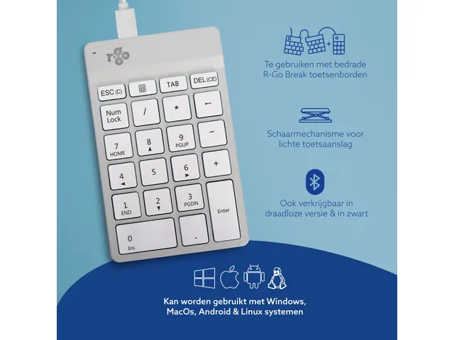 Numeriek Toetsenbord R-Go Numpad Break bedraad Wit