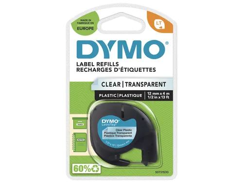 Lettertape Dymo 12267 Letratag 12mm Plastic Zwart Op Transparant