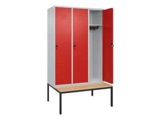 locker met bank,HxBxD 2120x1200x815mm,3vak,vak B 400mm,draaigrendel - 2