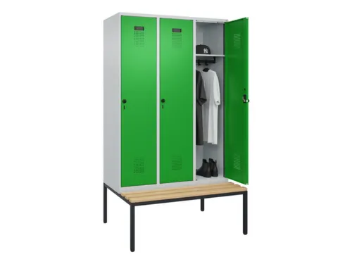 locker met bank,HxBxD 2120x1200x815mm,3vak,vak B 400mm,draaigrendel