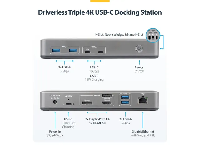 StarTech USB-C Docking Station 2x DP HDMI 4K60 100W PD