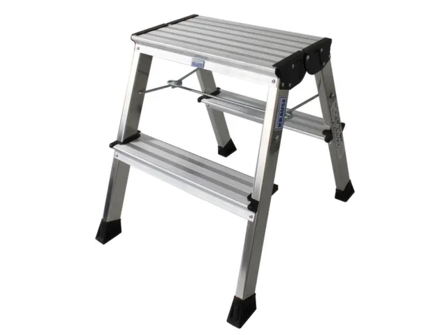 Verrijdbaar Vouwtrapje Aluminium 2x2treden 4 Geveerde Wielen Blauw