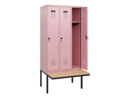 locker met bank,HxBxD 1950x900x815mm,3vak,vak B 300mm,draaigrendel