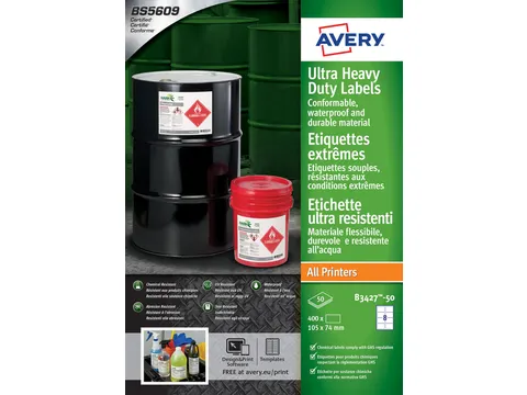 Etiket Avery B3427-50 105x74mm polyethyleen wit 400 stuks