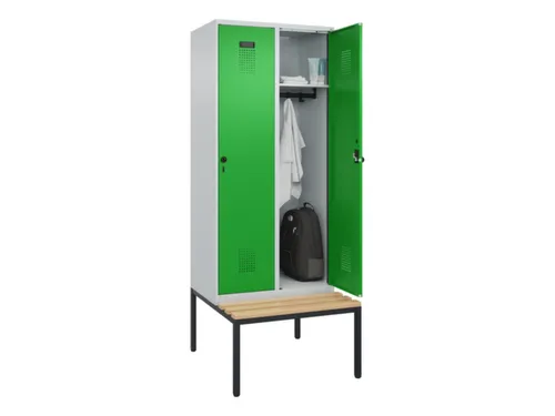 locker met bank,HxBxD 2120x800x815mm,2vak,vak B 400mm,draaigrendel