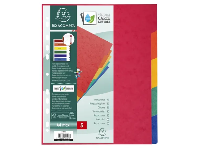 Tabbladen glanskarton 225g 5-delig A4 maxi Assorti