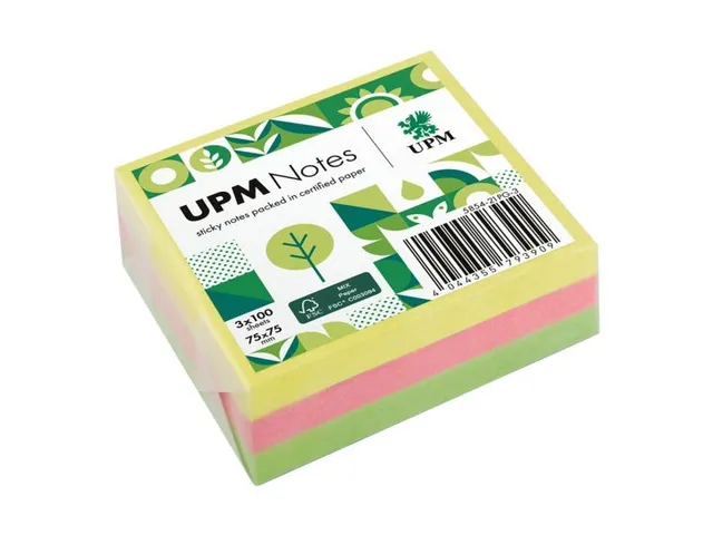 UPM notes 75x75 assorti pak 3x 100 vel geel, roze, groen