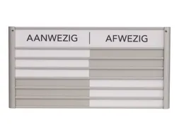 Menoor In-Uit bord 6 namen Aluminium Aanwezig/Afwezig Wit