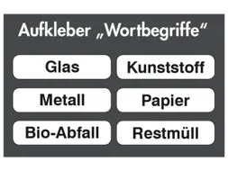 stickerset,v. afvalverzamelaar,6xtekst,Glas,Kunststof,Metaal,Papier