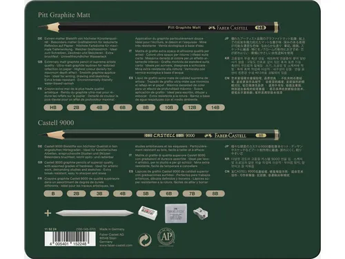 Grafietpotlood Faber-Castell Pitt Mat 8st. en 9000 8st. in blik
