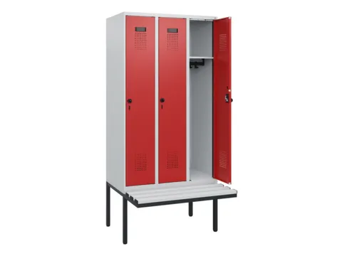locker met bank,HxBxD 1950x900x815mm,3vak,vak B 300mm,draaigrendel