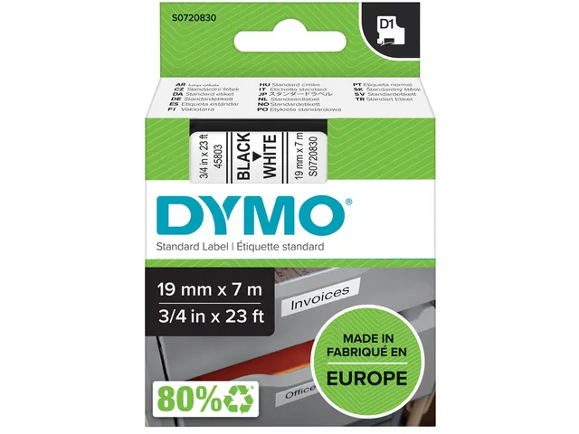 Labeltape Dymo 45803 D1 S720830 19mmx7m zwart op wit