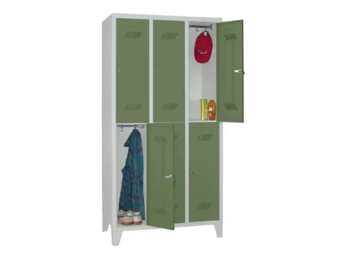 dubbeldekse locker,HxBxD 1850x900x500mm,3x2vak.,RAL7035,front RAL6011