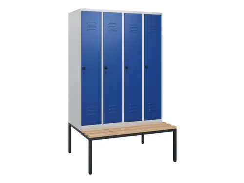 locker met bank,HxBxD 1950x1200x815mm,4vak,vak B 300mm,draaigrendel