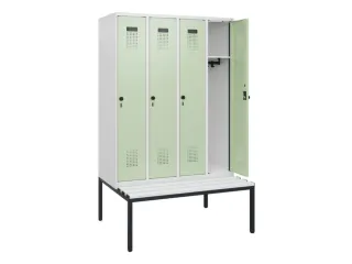 locker met bank,HxBxD 1950x1200x815mm,4vak,vak B 300mm,draaigrendel - 1