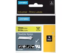 Labeltape Dymo Rhino 18491 Nylon 19mmx3.5m Zwart Op Geel