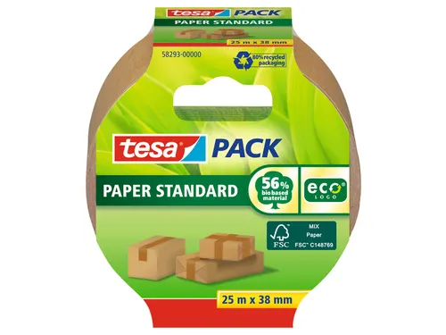 Verpakkingstape Tesapack Papier Standard ecoLogo 38mmx25m bruin