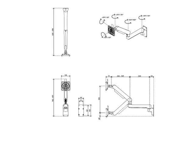 Viewprime Plus Monitorarm Gasgeveerd Met Wandbevestiging Zwart