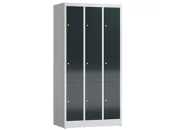 Lockerkast 1800x870x500mm 3x3 vakken cilinderslot, sokkel, RAL7016