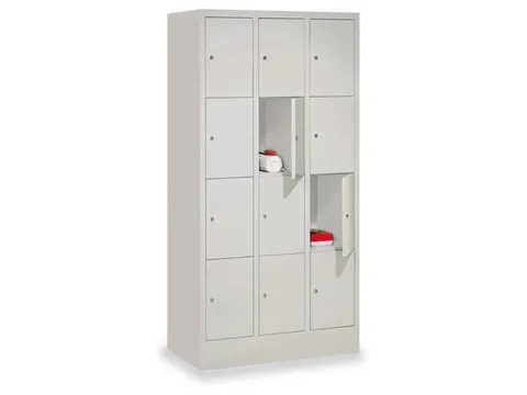 lockerkast,HxBxD 1850x900x500mm,3x4vakken,RAL7035,front RAL3000