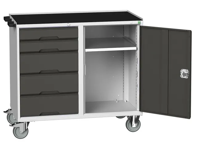 montagetafel 980x1300x600mm multiplexblad 5 laden kast front RAL7016