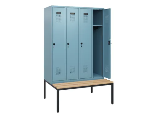 locker met bank,HxBxD 1950x1200x815mm,4vak,vak B 300mm,draaigrendel