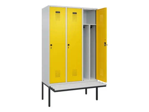 locker met bank,voor scheiding van kleding,HxBxD 2120x1200x815mm,3vak