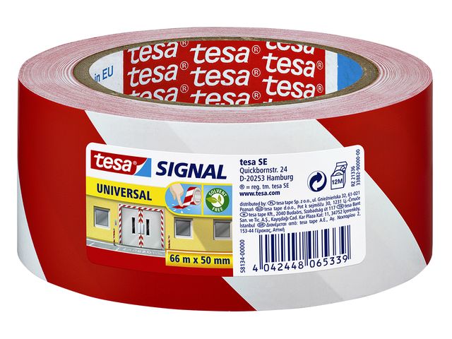 Waarschuwingstape Tesa 58134 rood/wit 50mmx66m | TerreinartikelenWinkel.nl