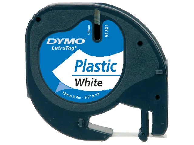 Ruban Dymo Letratag 91201 plastique 12mm noir sur blanc