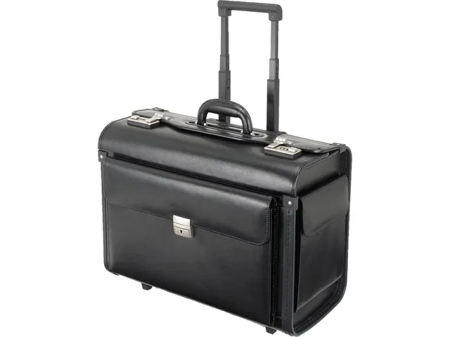 Pilotenkoffer Alassio SILVANA. Zwart leer.