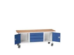werkbank,HxBxD 830x2000x600mm,multiplexblad,uitrusting: 3laden,2kasten