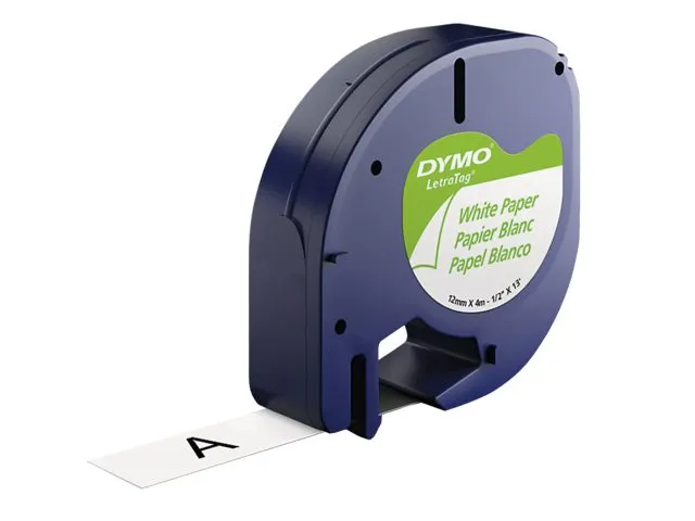 Labeltape Dymo Letratag 91200 papier 12mm zwart op wit S0721510