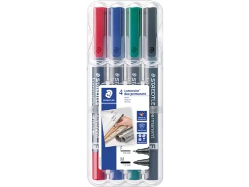 Lumocolor permanent marker duo, 4 stuks in assorti