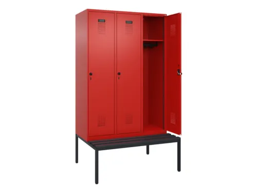 locker met bank,HxBxD 2120x1200x815mm,3vak,vak B 400mm,draaigrendel