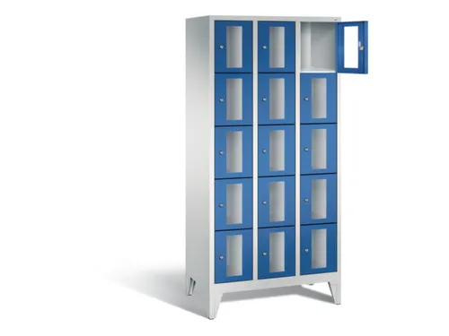 Lockerkast 1850x900x500mm 3x5 vakken Cilinderslot Poten, RAL5010