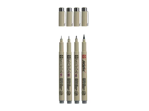 Fineliner Sakura Pigma Micron koelgrijs set 4 maten