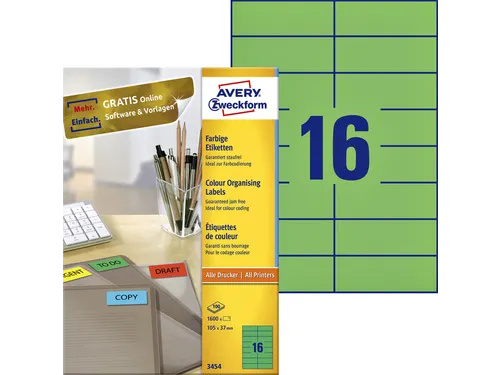 Gekleurde Etiketten Avery Zweckform 105x37mm Groen 1600 stuks