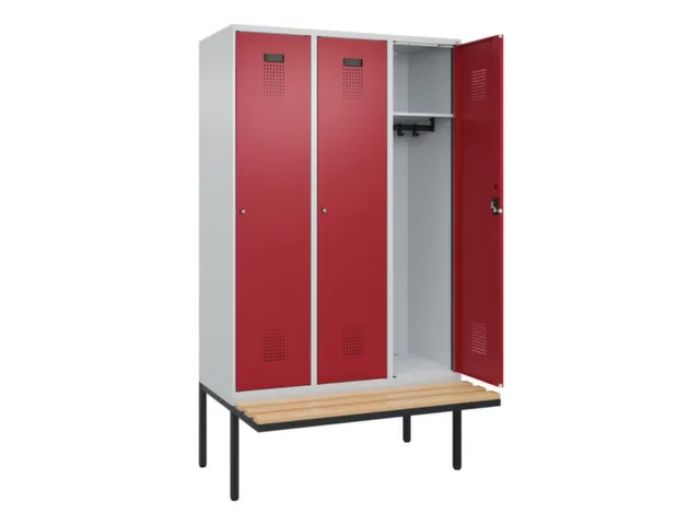 locker met bank,HxBxD 2120x1200x815mm,3vak,vak B 400mm,cilinderslot